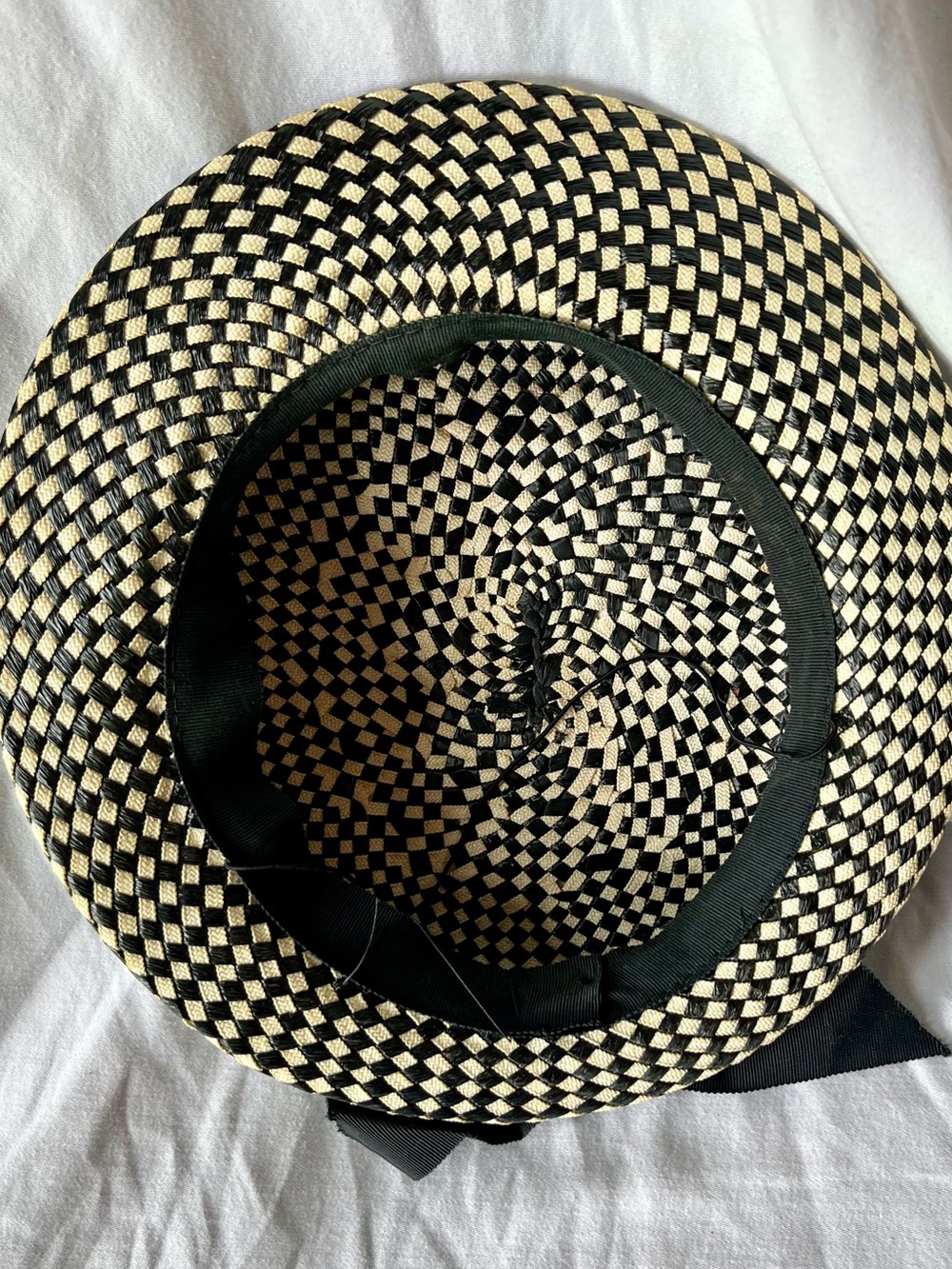 Vintage Black and Natural Woven Straw Hat - Picture 7 of 17